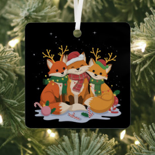 Fox Christmas Lights Santa Xmas Forest Animal  Metal Ornament