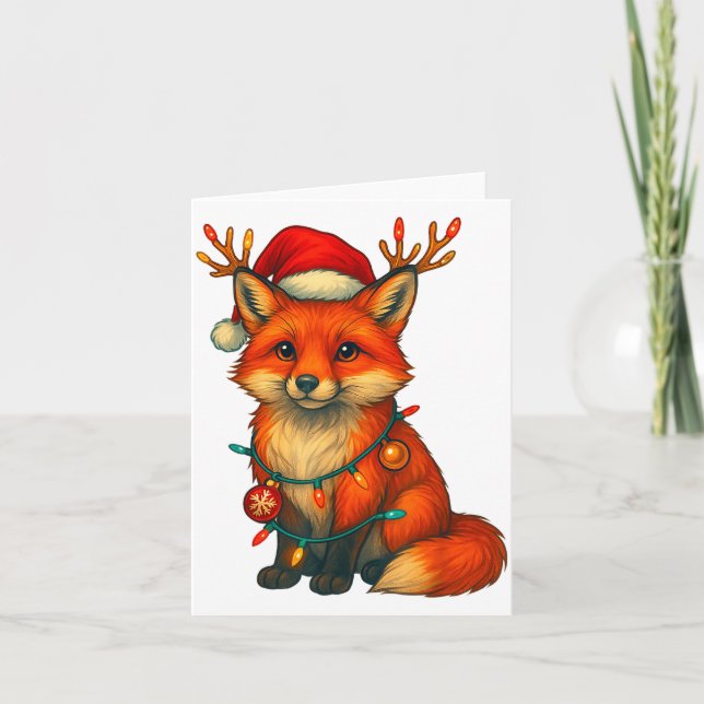 Fox Christmas Lights Xmas  Card (Front)