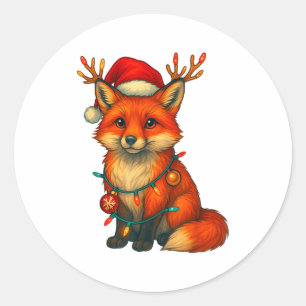 Fox Christmas Lights Xmas  Classic Round Sticker