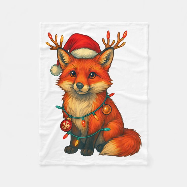 Fox Christmas Lights Xmas  Fleece Blanket (Front)