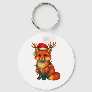 Fox Christmas Lights Xmas  Keychain