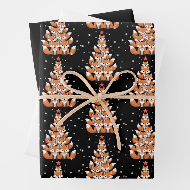 Fox Christmas Tree Fox Xmas Tree Funny Animal Wrapping Paper Sheet (In situ)