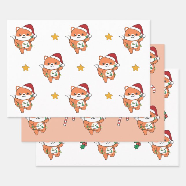 Fox Christmas Winter Animals Holiday Foxes Wrapping Paper Sheet (Set)