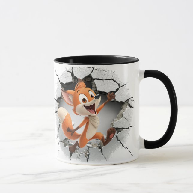 Fox coming out of a cracked wall mug (Right)