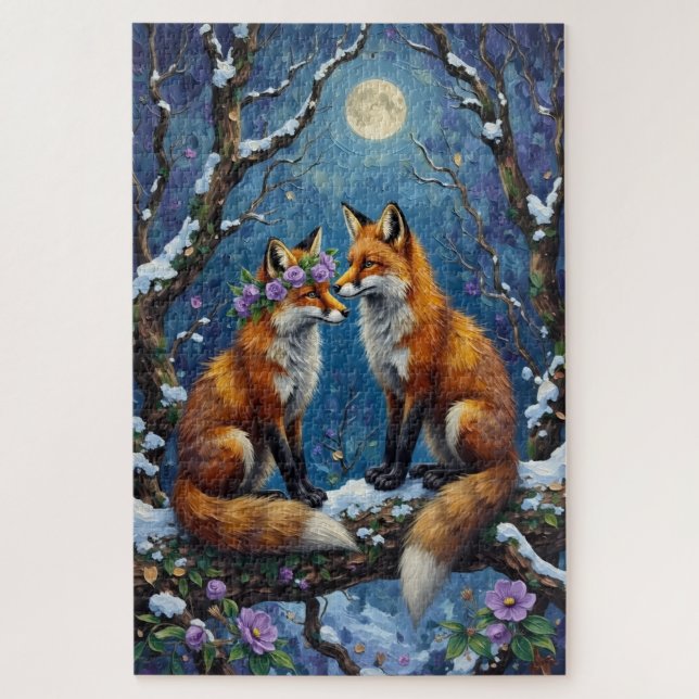 Fox Couple Affectionate Intertwined Tails Jigsaw Puzzle (Vertical)