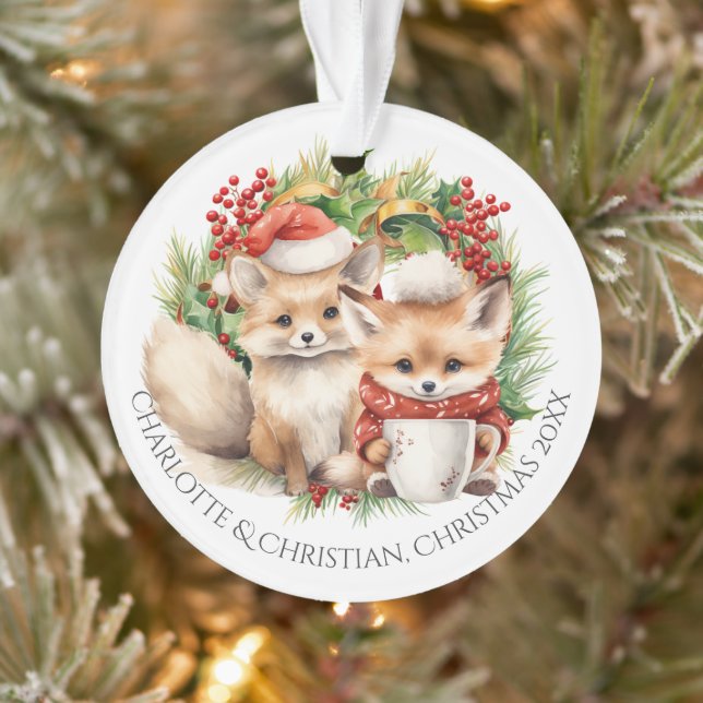 Fox Couple hiver Wreath Noël Personnalisé (Arbre)