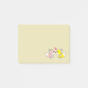 Fox Couple Kissing with Little Hearts Overhead Post-it Notes