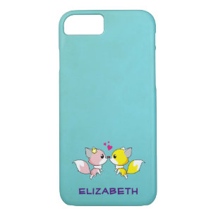 Fox Couple Kissing with Little Hearts Personalized Case-Mate iPhone Case