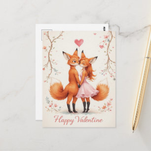 Fox Couple Valentine Cute Woodland Valentines Postcard