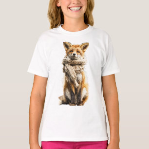 Fox Cozy Scarf Sitting Kids T-Shirt