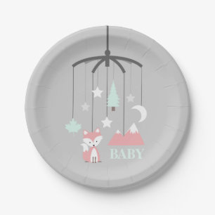 Fox Crib Mobile Modern Pink Baby Shower Paper Plate