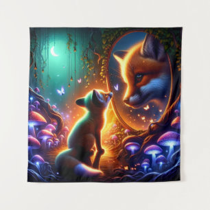 Fox Cub and His Majestic Reflection Tapestry
