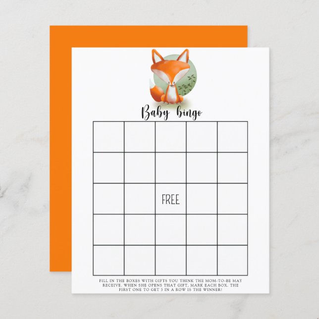 Fox cub - Baby shower bingo game (Front/Back)