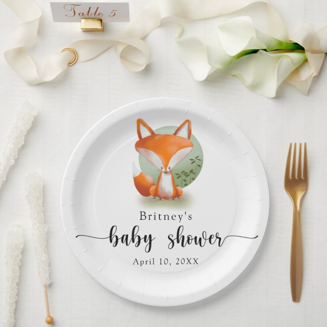 Fox cub - baby shower paper plate (Wedding)