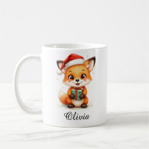 Fox Cub in Santa Hat Custom Name Mug