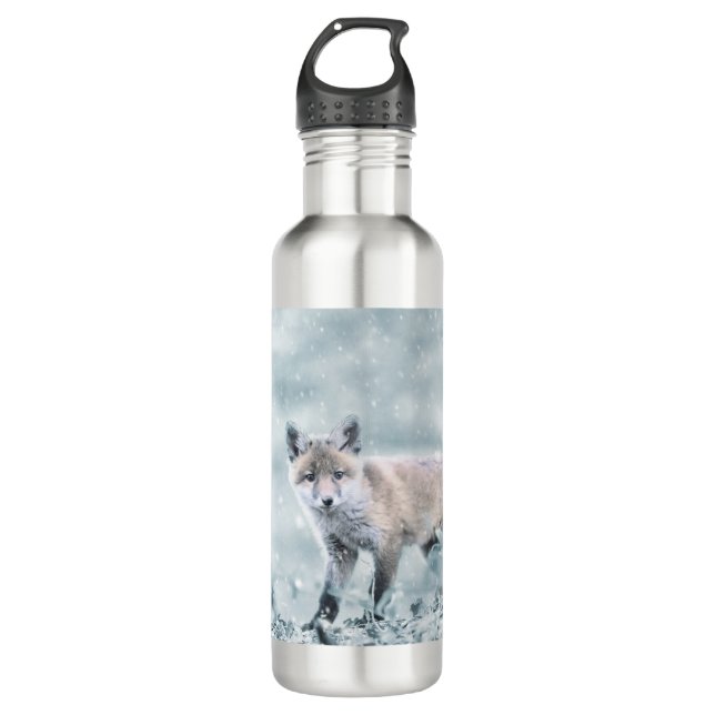 Fox Cub in the Snow 710 Ml Water Bottle (Front)