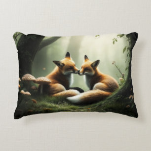Fox Cuddle in Misty Forest Accent Pillow