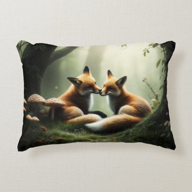 Fox Cuddle in Misty Forest  Accent Pillow (Front)