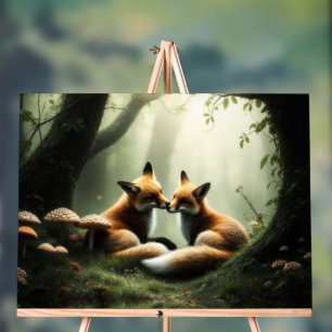 Fox Cuddle in Misty Forest  Acrylic Sign
