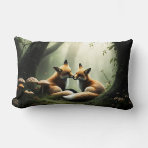 Fox Cuddle in Misty Forest  Lumbar Pillow
