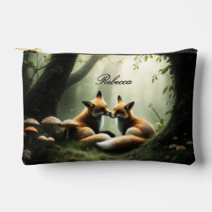 Fox Cuddle in Misty Forest Personalized Accessory Pouch