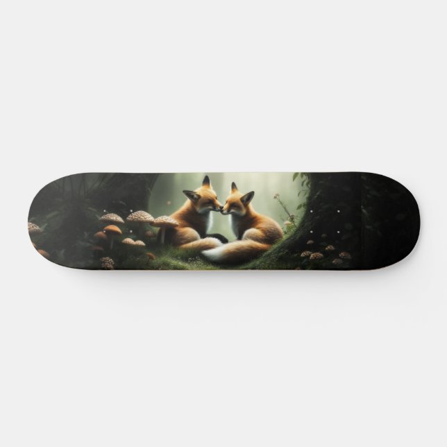 Fox Cuddle in Misty Forest  Skateboard (Horz)