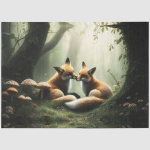 Fox Cuddle in Misty Forest  Tissue Paper