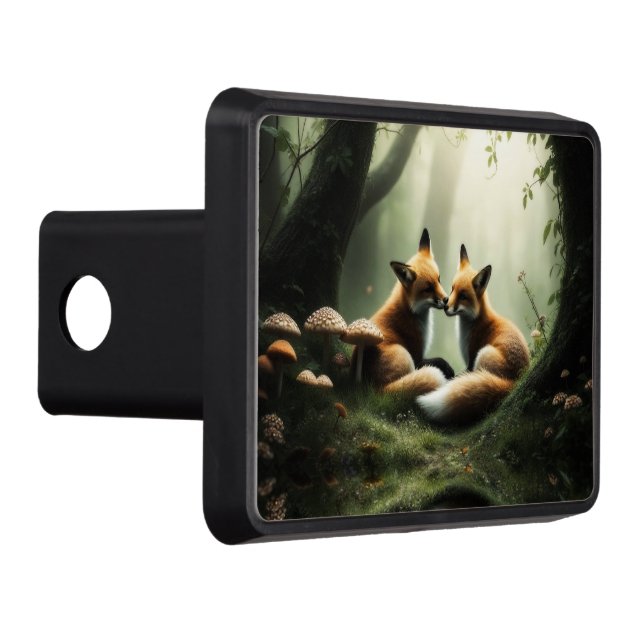 Fox Cuddle in Misty Forest  Trailer Hitch Cover (Right)