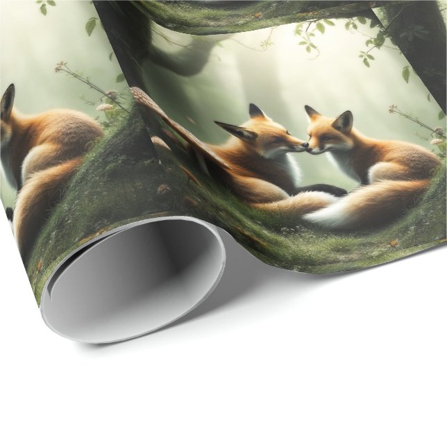 Fox Cuddle in Misty Forest  Wrapping Paper (Roll Corner)