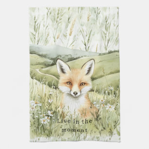 Fox Daisy Flowers Kitchen Towel