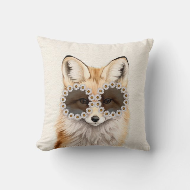 Fox Daisy Sunglasses Woodland Nursery Throw Pillow (Front)