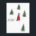 Fox dashing through the snow winter illustration postcard<br><div class="desc">Wonderful Fox With Sled Book Illustration Christmas card is the perfect whimsical holiday greeting. The backing features little faux gold stars pattern on a white background, with a plenty of space to write. It's waiting to be filled with your well wishes and sent to loved ones. You can personalize the...</div>