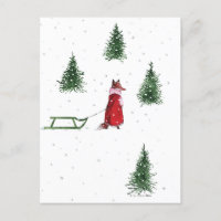 Fox dashing through the snow winter illustration 