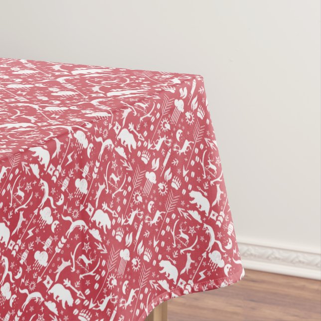 Fox Deer Bear Pattern Cottage Hunting Lodge Tablecloth (In Situ)