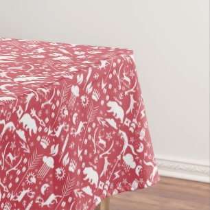 Fox Deer Bear Pattern Cottage Hunting Lodge Tablecloth