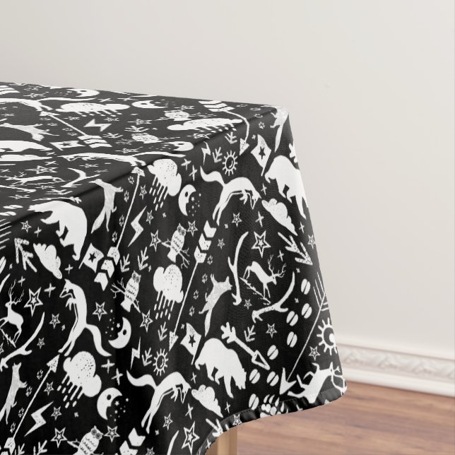 Fox Deer Bear Pattern Cottage Hunting Lodge Tablecloth (In Situ)