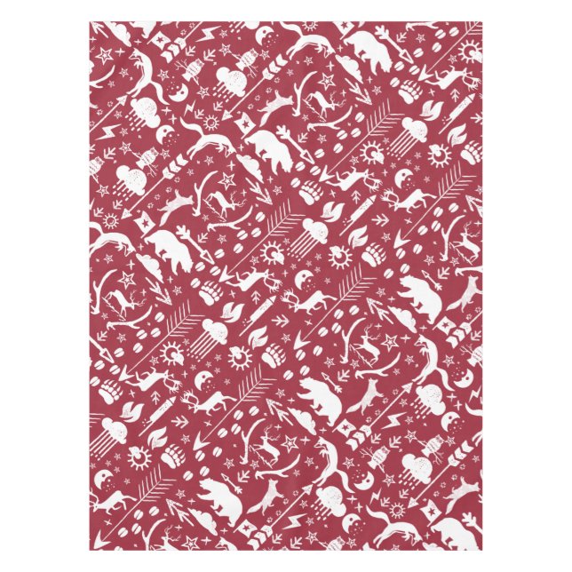 Fox Deer Bear Pattern Cottage Hunting Lodge Tablecloth (Front)