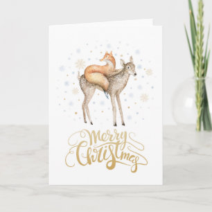 Fox Deer Winter Snow Merry Christmas Holiday Card