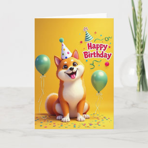 Fox Dog Party Birthday Card