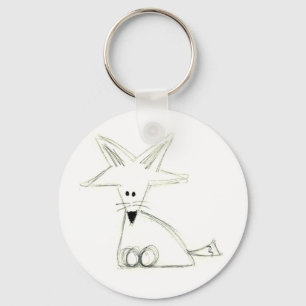 fox doodle black white grey simple kids drawing keychain