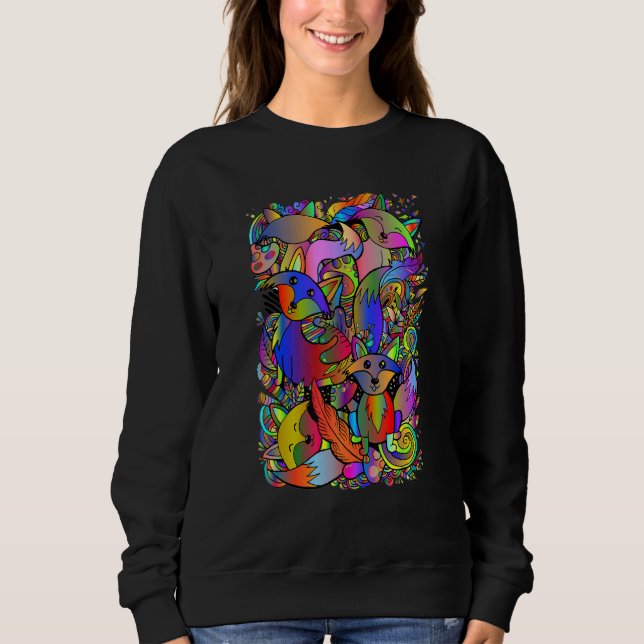 Fox Doodle Psychedelic Surreal Sketch Animals Sweatshirt (Front)