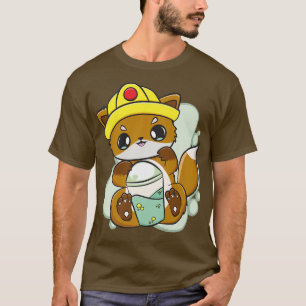 Fox Drinks Boba Bubble Tea For Construction Worker T-Shirt