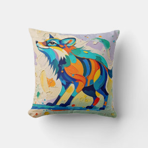 Fox Expressive abstract animal art design Throw Pillow
