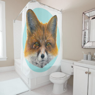 Fox face on pale blue - Painting in acrylic