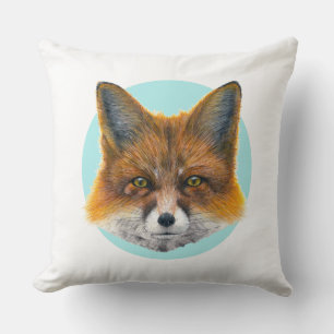 Fox face on pale blue - Painting in acrylic Throw Pillow