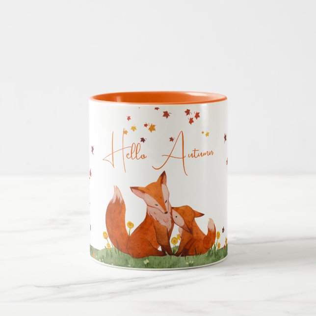 Fox Fall  Autumn Leaves  Coffee Mug (Center)