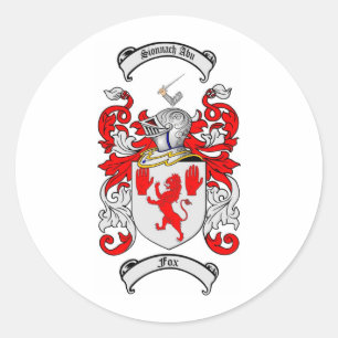 FOX FAMILY CREST - FOX COAT OF ARMS CLASSIC ROUND STICKER