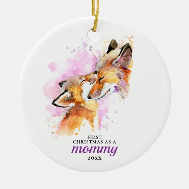Fox Family First Christmas As A Mommy Personalized Ceramic Ornament (Front)