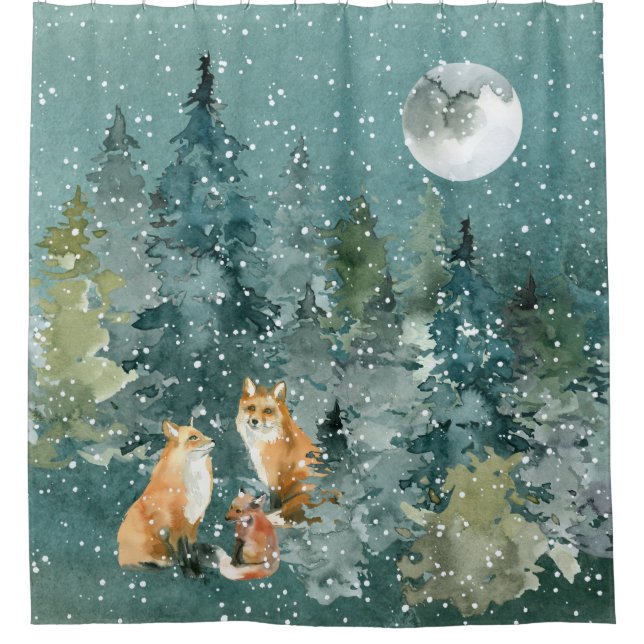 Fox Family in Forest Full Moon Snowfall (Front)