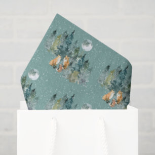 Fox Family in Forest Full Moon Snowfall Christmas Tissue Paper